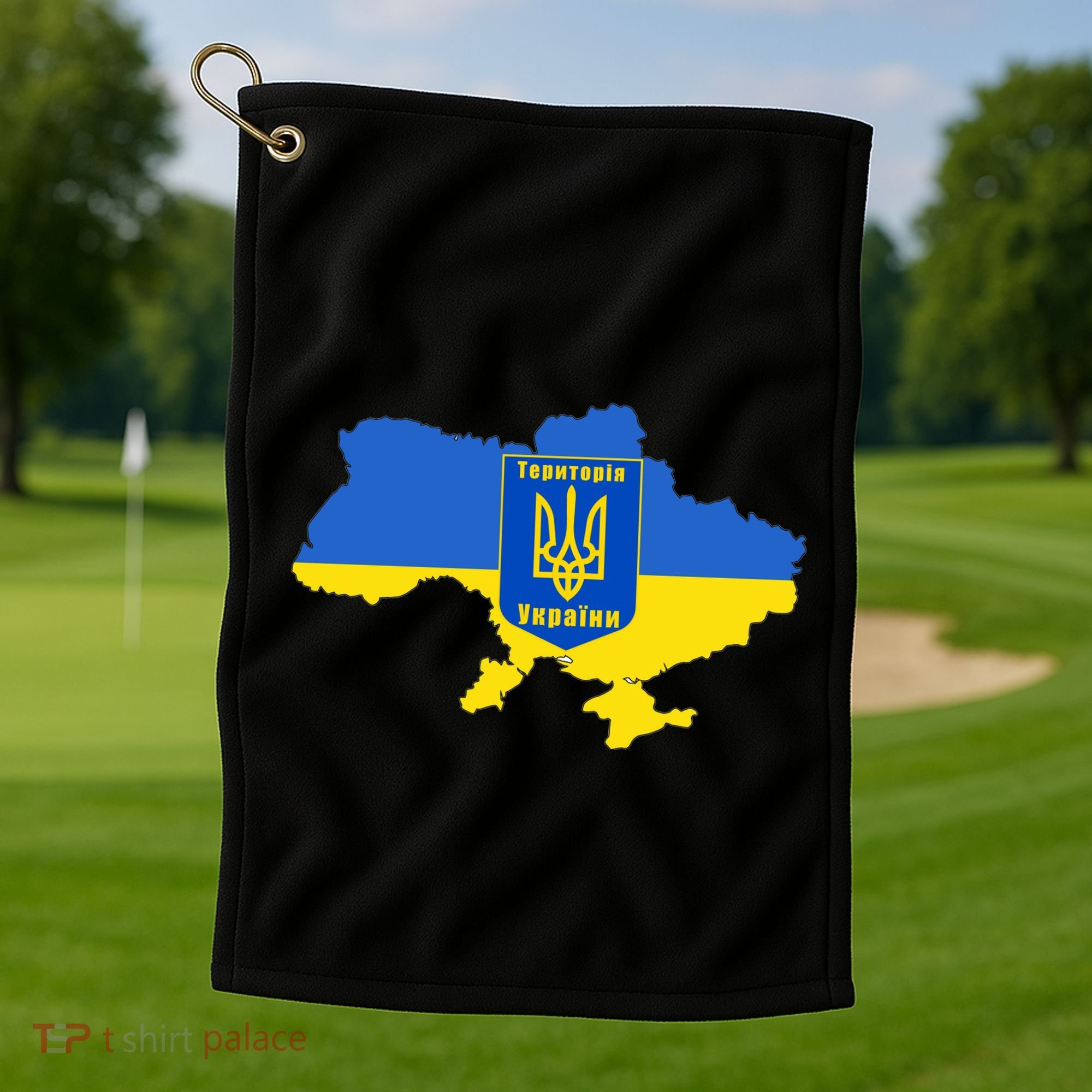Ukrainian Flag Map Emblem Golf Towel