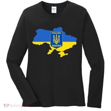 Ukrainian Flag Map Emblem Women's Long Sleeve Shirt