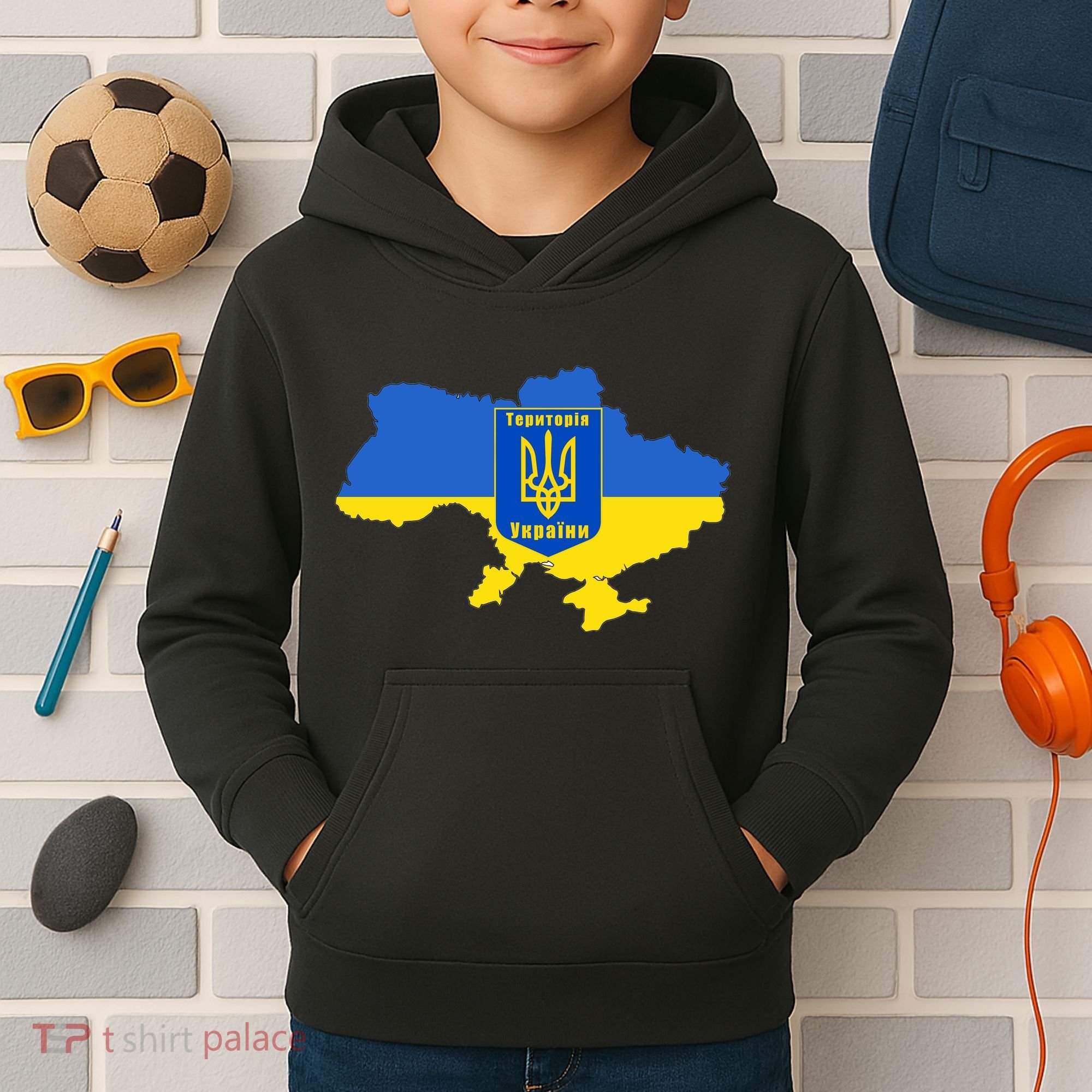 Ukrainian Flag Map Emblem Kids Hoodie