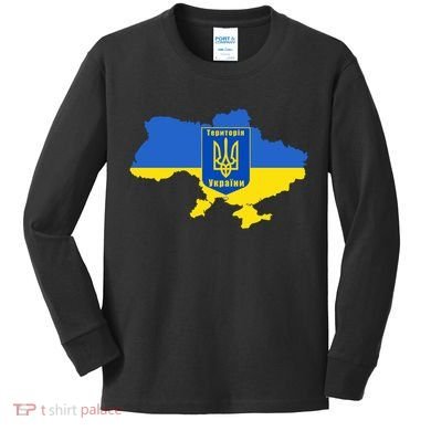 Ukrainian Flag Map Emblem Kids Long Sleeve Shirt