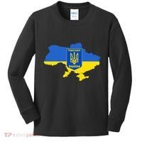 Ukrainian Flag Map Emblem Kids Long Sleeve Shirt thumb 0