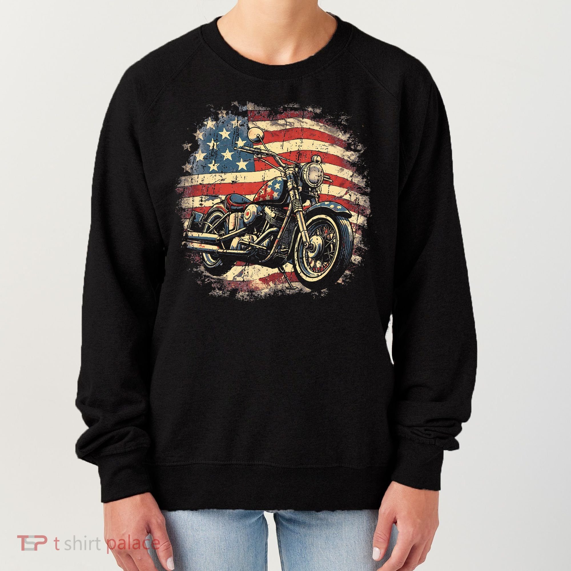 US Flag Motorcycle USA Retro Biker Women's Sweatshirt