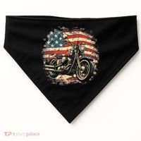 US Flag Motorcycle USA Retro Biker USA-Made Doggie Bandana thumb 0