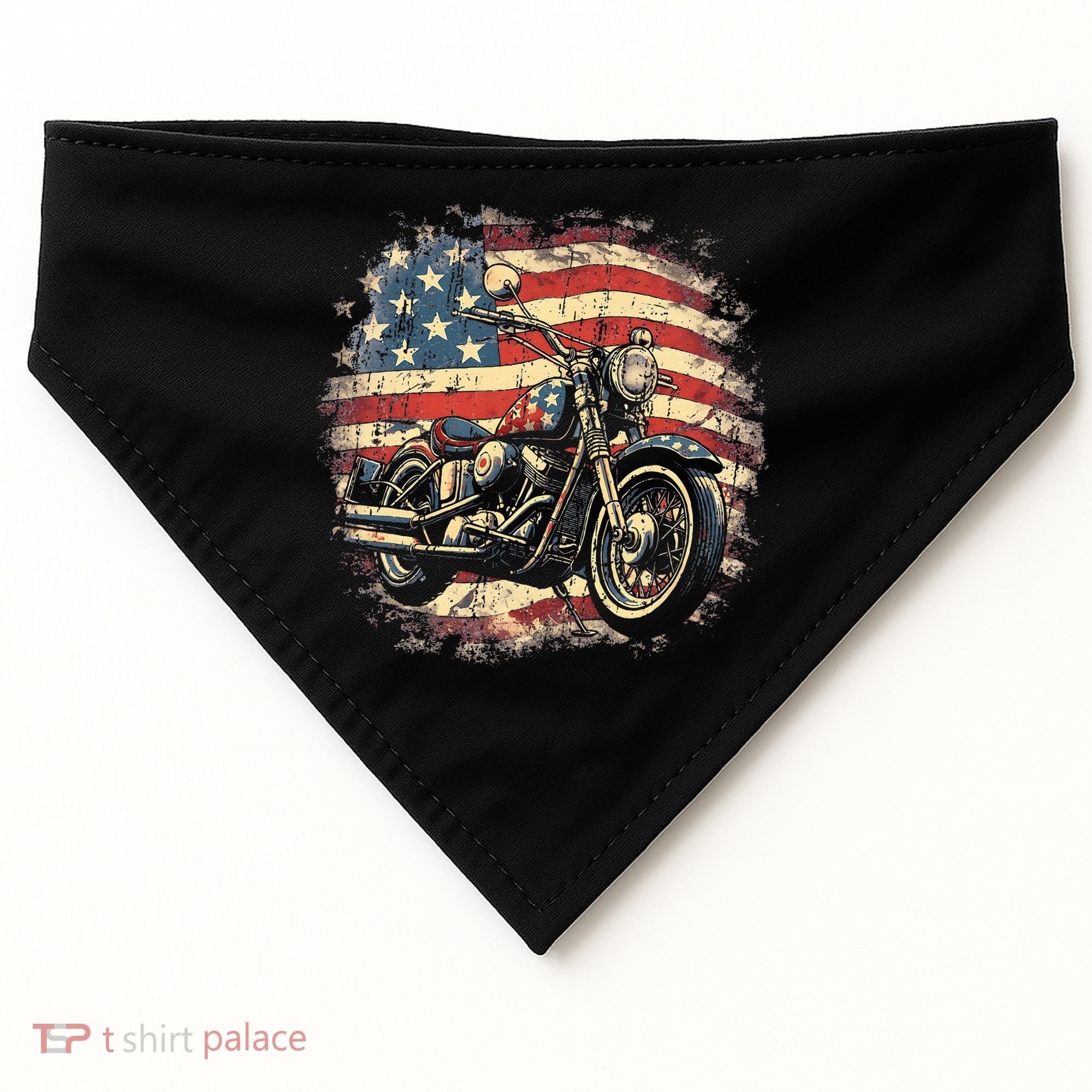US Flag Motorcycle USA Retro Biker USA-Made Doggie Bandana