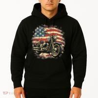 US Flag Motorcycle USA Retro Biker Hoodie thumb 2