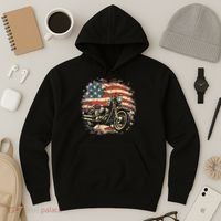 US Flag Motorcycle USA Retro Biker Hoodie thumb 3
