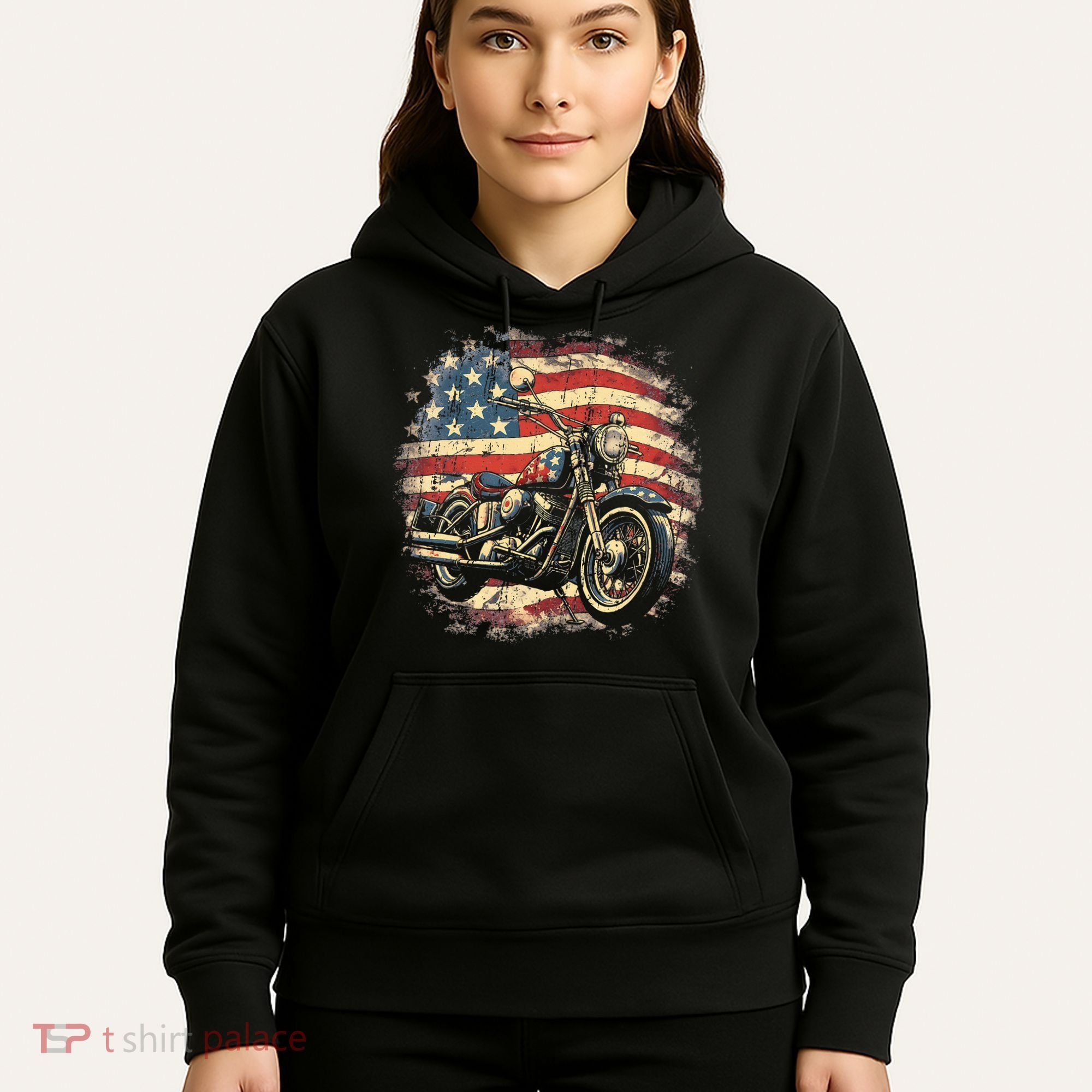 US Flag Motorcycle USA Retro Biker Hoodie