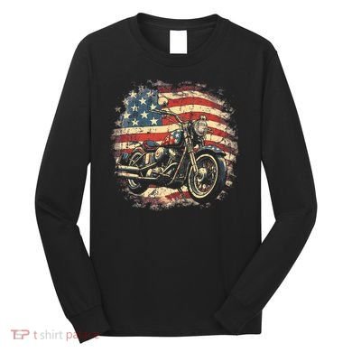 US Flag Motorcycle USA Retro Biker Long Sleeve Shirt