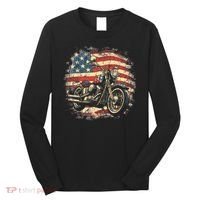 US Flag Motorcycle USA Retro Biker Long Sleeve Shirt thumb 0