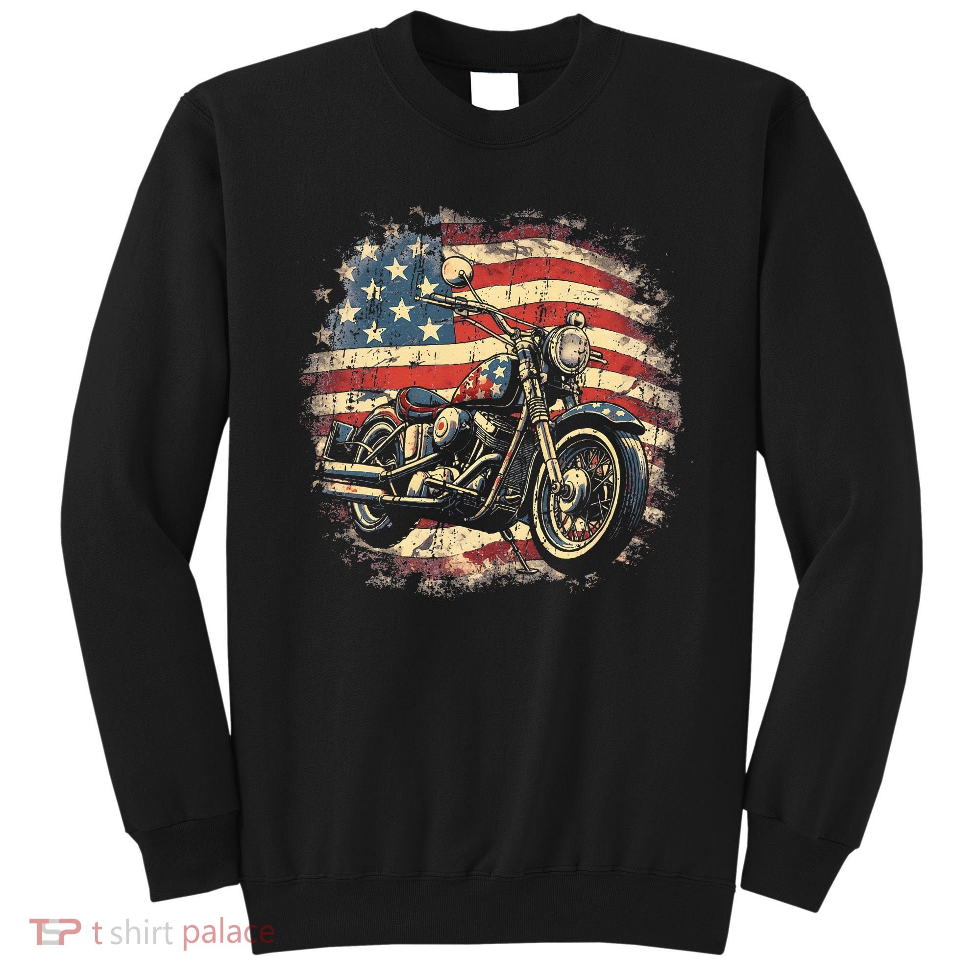 US Flag Motorcycle USA Retro Biker Sweatshirt