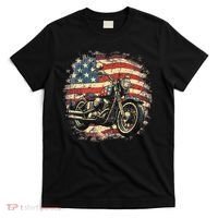 US Flag Motorcycle USA Retro Biker T-Shirt thumb 0