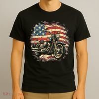 US Flag Motorcycle USA Retro Biker T-Shirt thumb 3