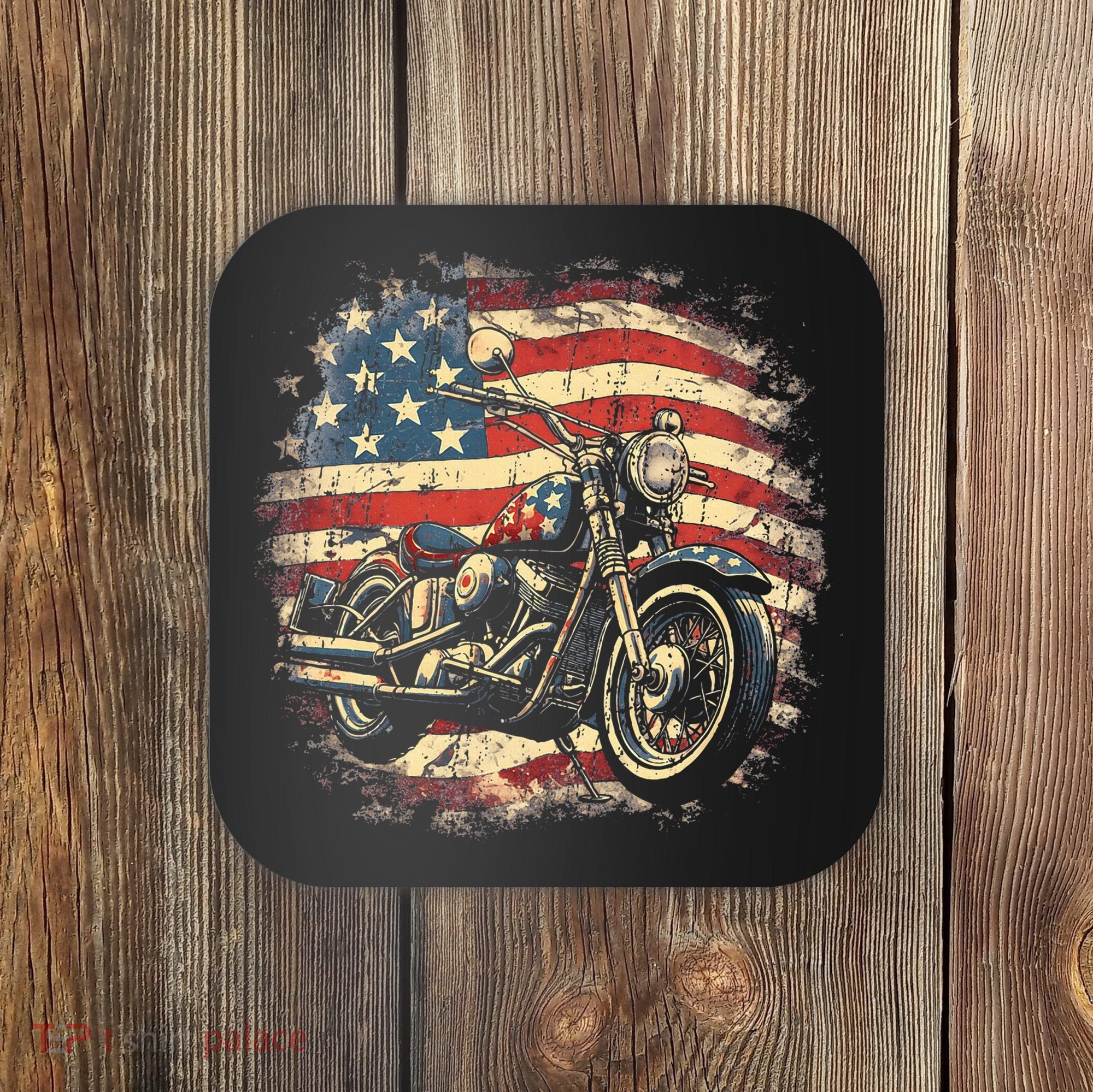 US Flag Motorcycle USA Retro Biker Coaster