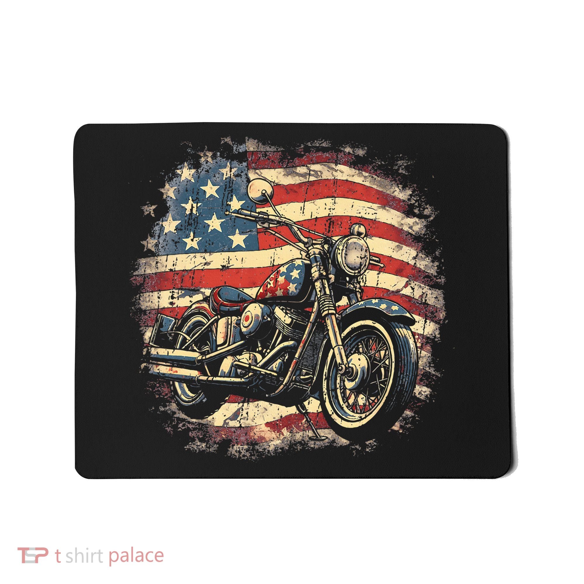 US Flag Motorcycle USA Retro Biker Mousepad