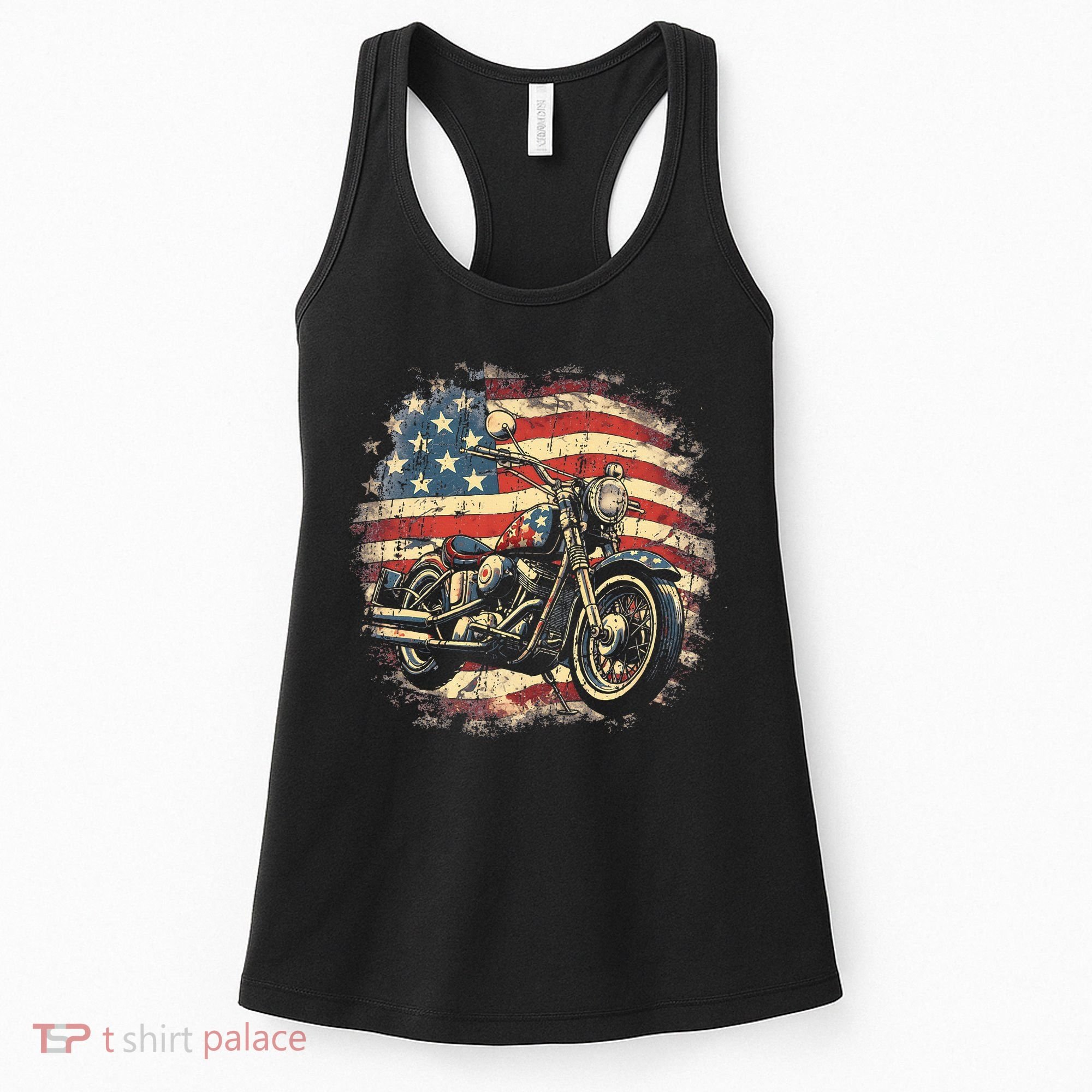 US Flag Motorcycle USA Retro Biker Women's Tank Top