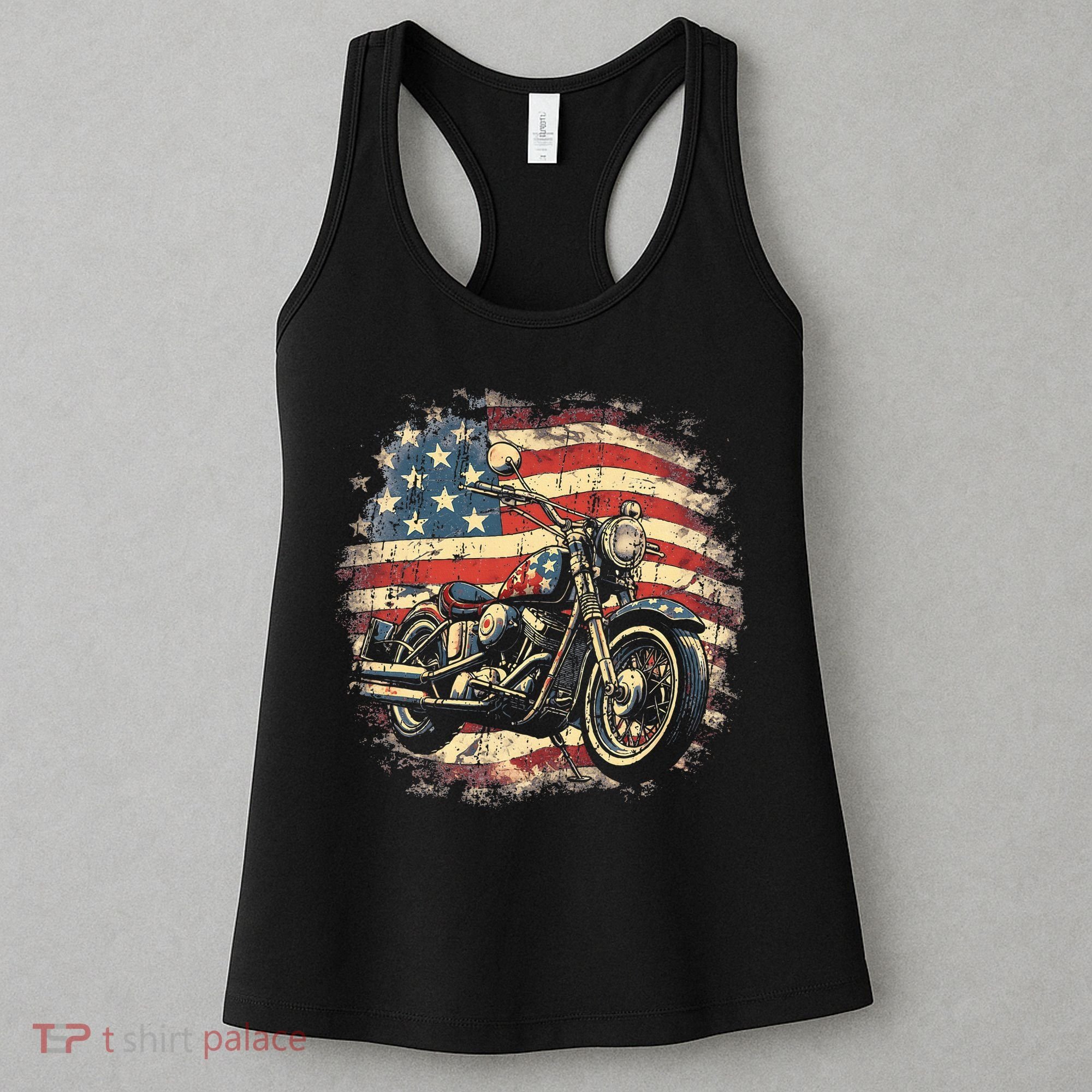 US Flag Motorcycle USA Retro Biker Women's Tank Top