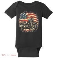 US Flag Motorcycle USA Retro Biker Baby Bodysuit thumb 0