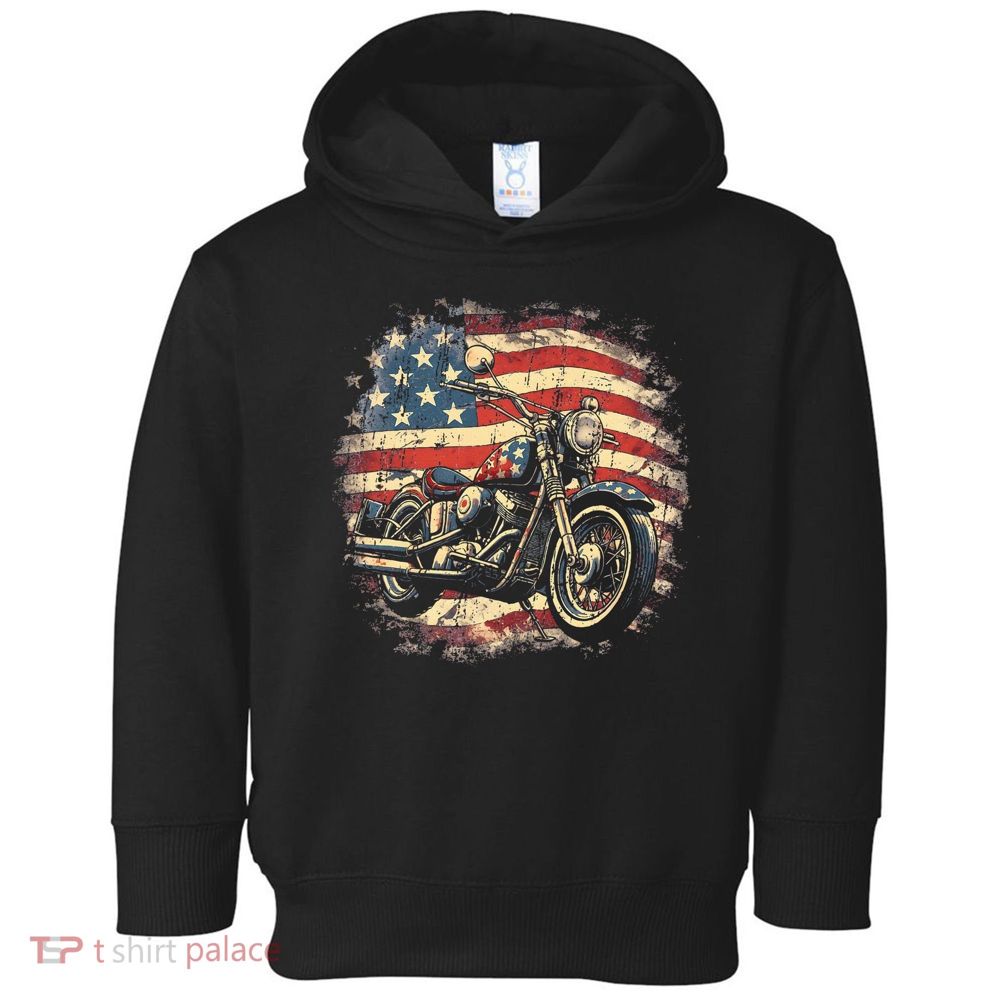 US Flag Motorcycle USA Retro Biker Toddler Hoodie