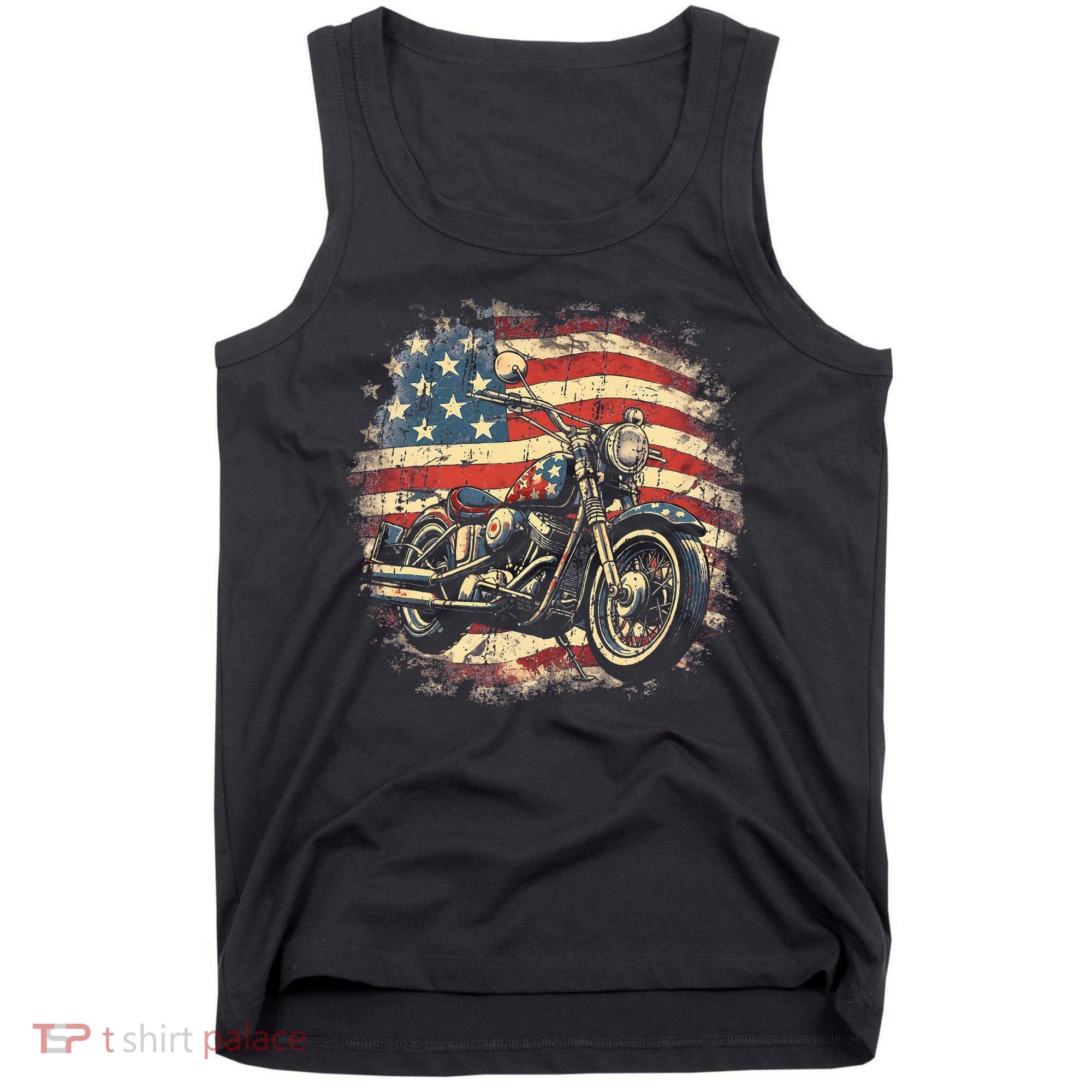 US Flag Motorcycle USA Retro Biker Tank Top