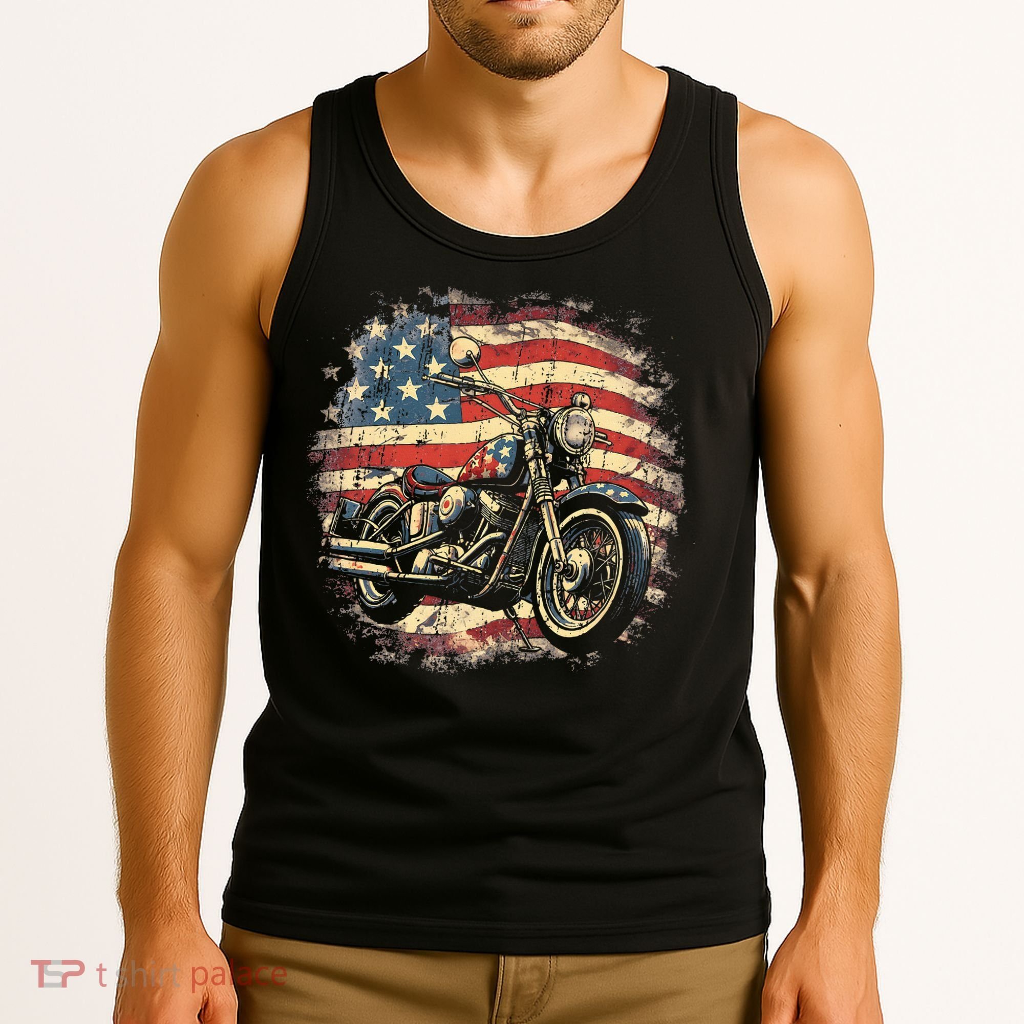 US Flag Motorcycle USA Retro Biker Tank Top
