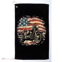 US Flag Motorcycle USA Retro Biker Golf Towel thumb 0