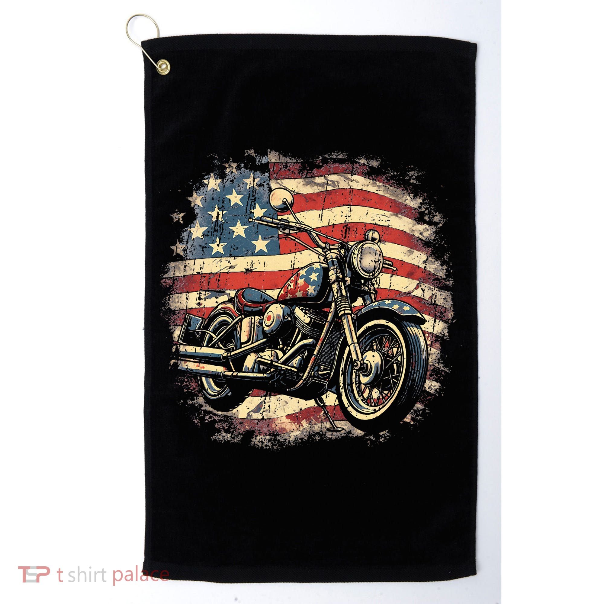 US Flag Motorcycle USA Retro Biker Golf Towel