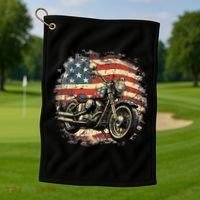 US Flag Motorcycle USA Retro Biker Golf Towel thumb 1