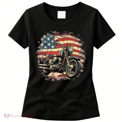 US Flag Motorcycle USA Retro Biker Women's T-Shirt