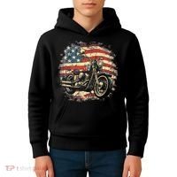 US Flag Motorcycle USA Retro Biker Kids Hoodie thumb 4