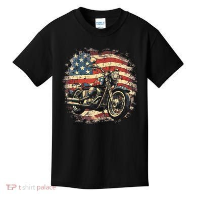 US Flag Motorcycle USA Retro Biker Kids T-Shirt