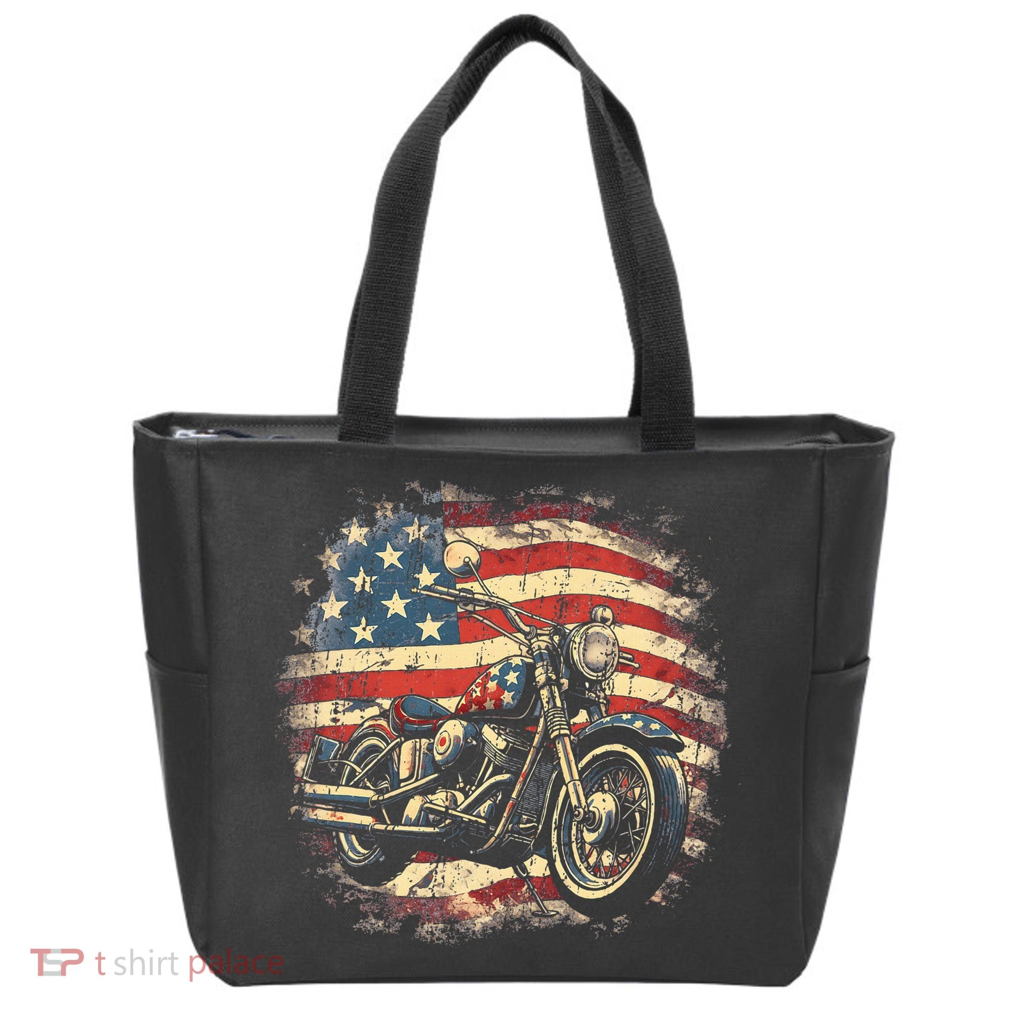 US Flag Motorcycle USA Retro Biker Tote Bag