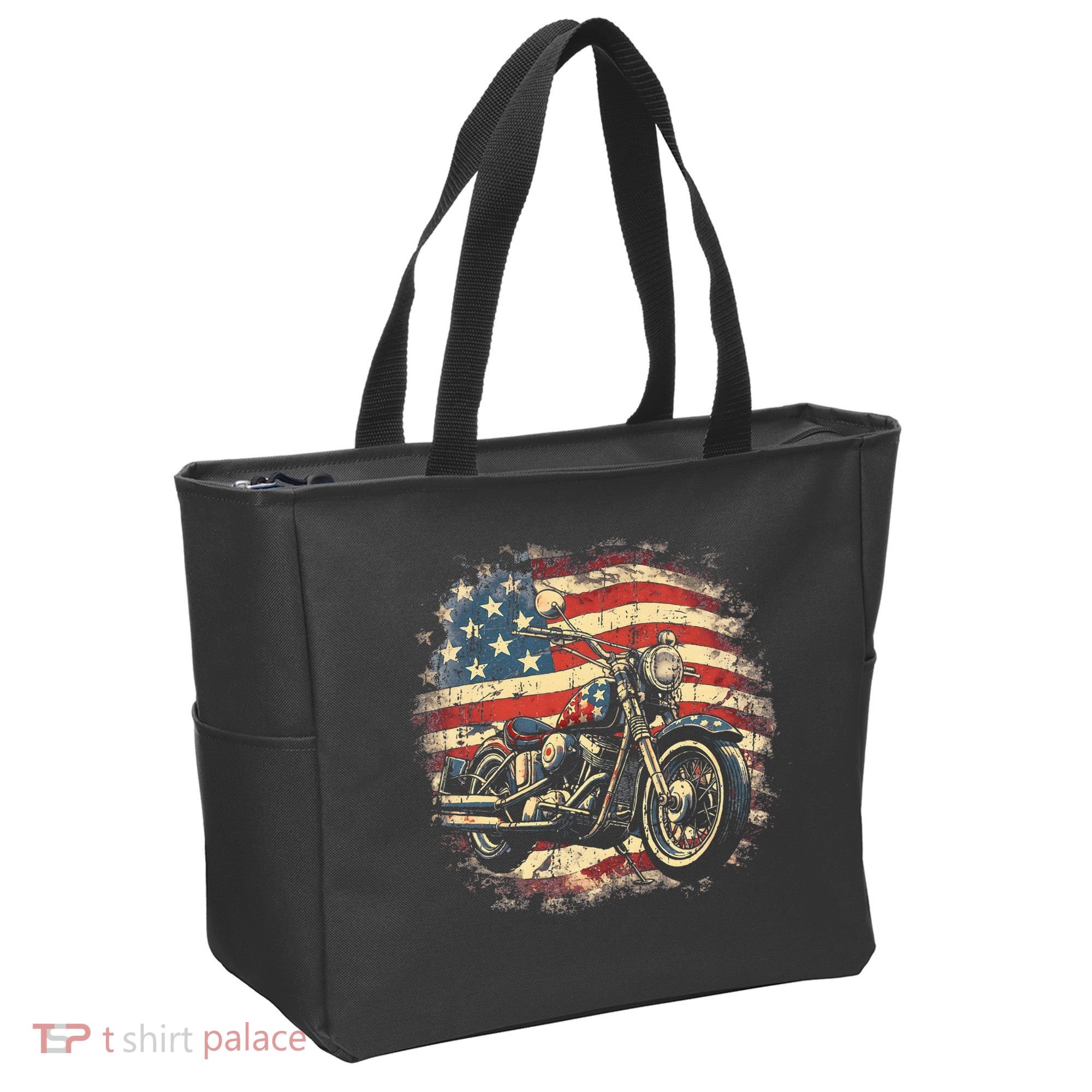 US Flag Motorcycle USA Retro Biker Tote Bag