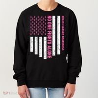 USA Flag No One Fight Alone Breast Caner Awareness Women's Sweatshirt thumb 0