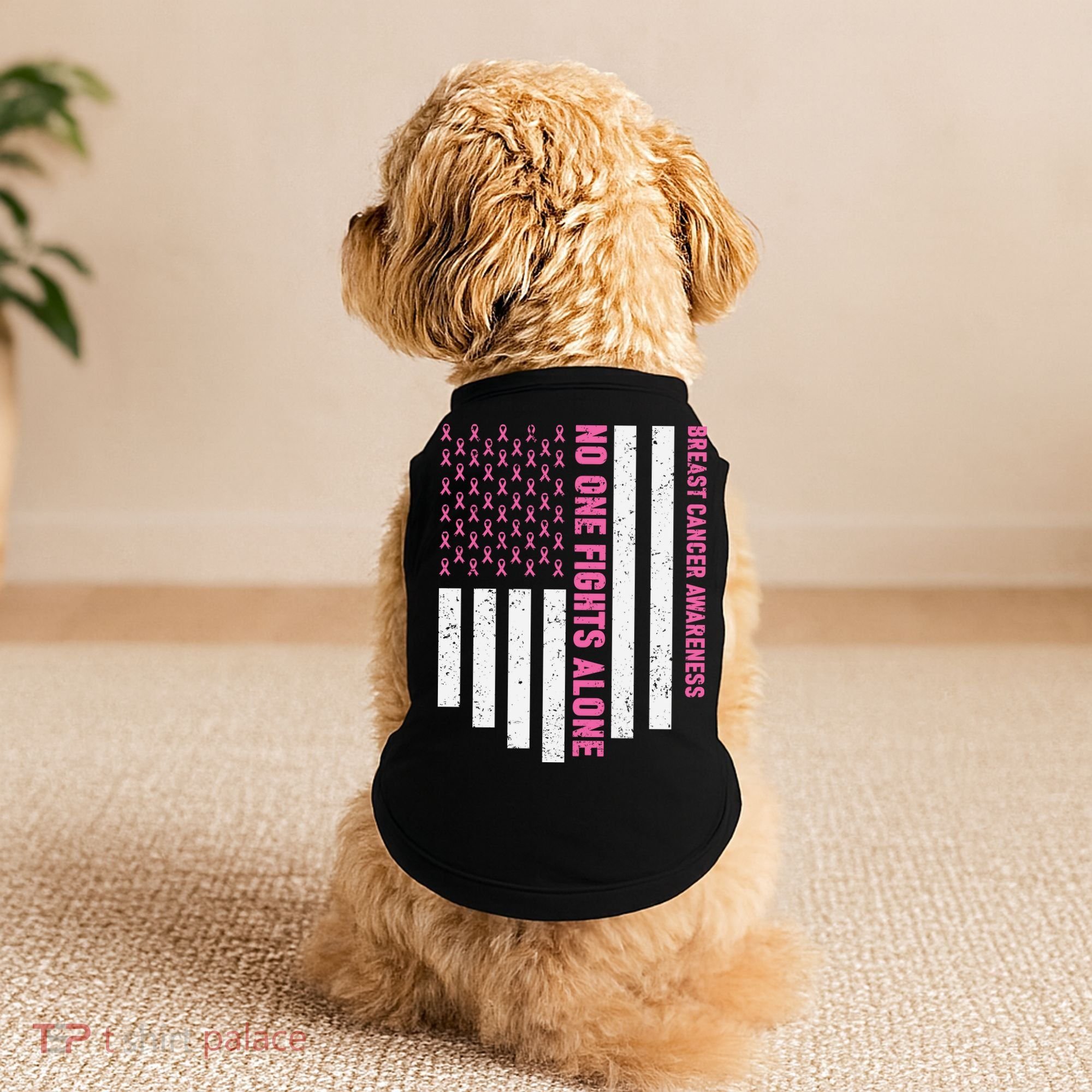 USA Flag No One Fight Alone Breast Caner Awareness Doggie Tank