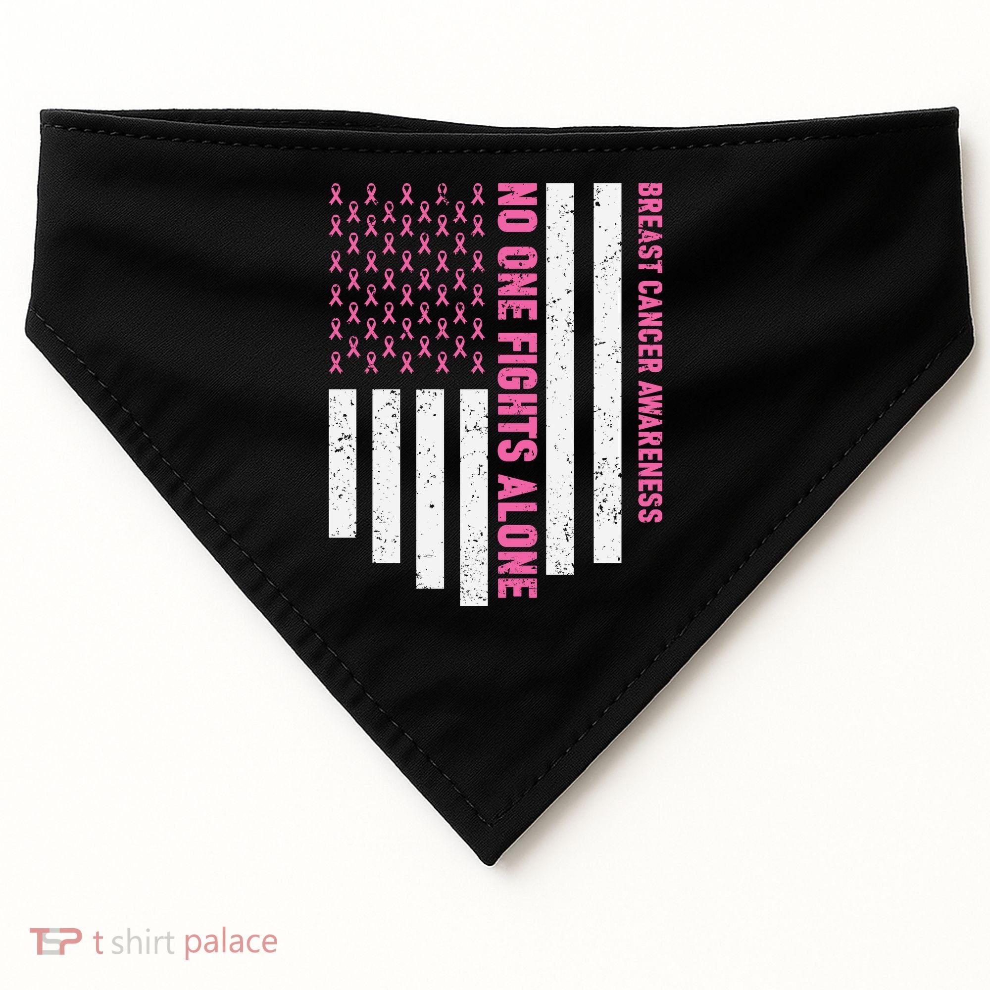 USA Flag No One Fight Alone Breast Caner Awareness USA-Made Doggie Bandana