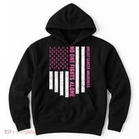 USA Flag No One Fight Alone Breast Caner Awareness Hoodie thumb 0