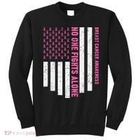 USA Flag No One Fight Alone Breast Caner Awareness Sweatshirt thumb 0