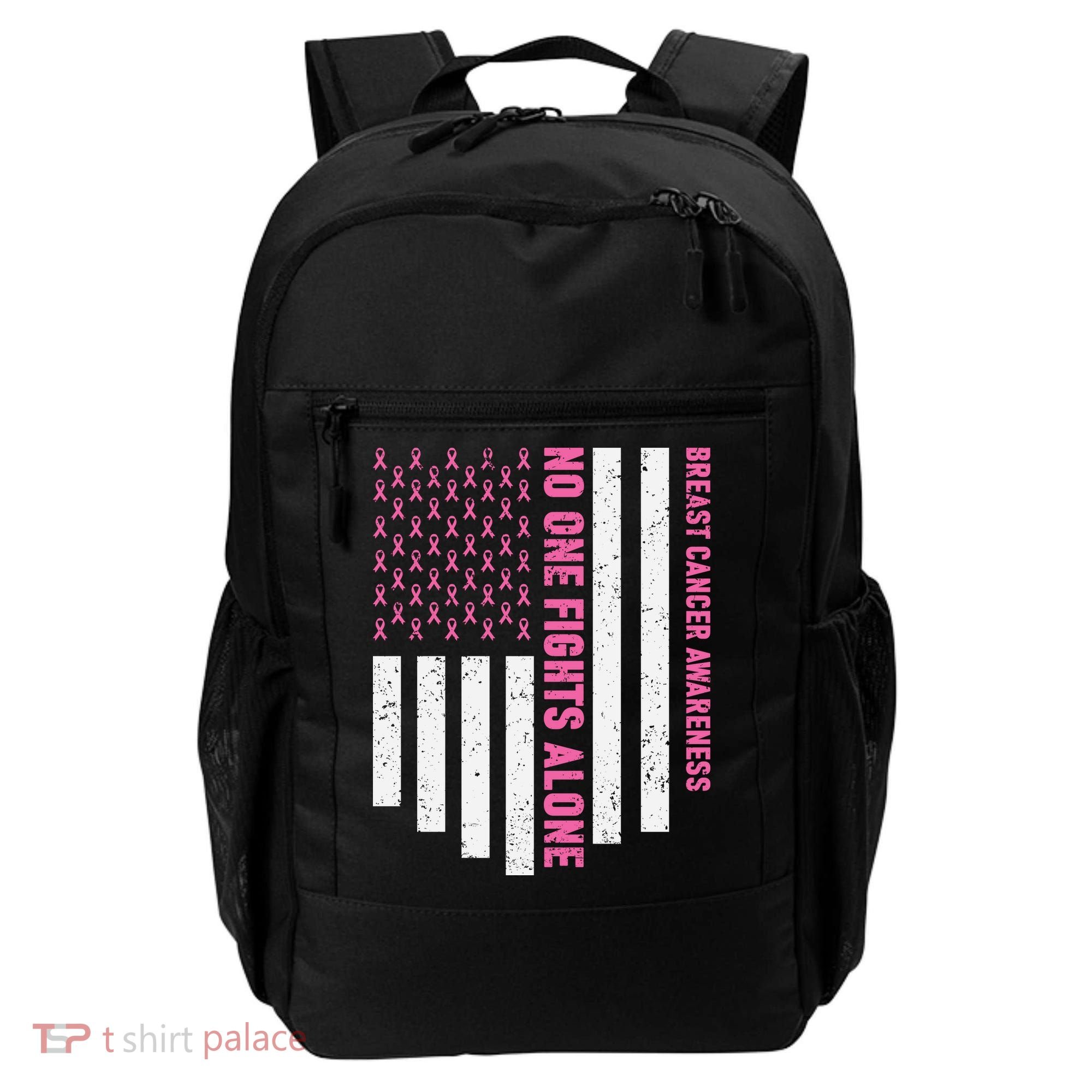 USA Flag No One Fight Alone Breast Caner Awareness Backpack
