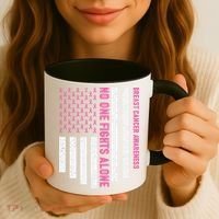 USA Flag No One Fight Alone Breast Caner Awareness Coffee Mug thumb 3