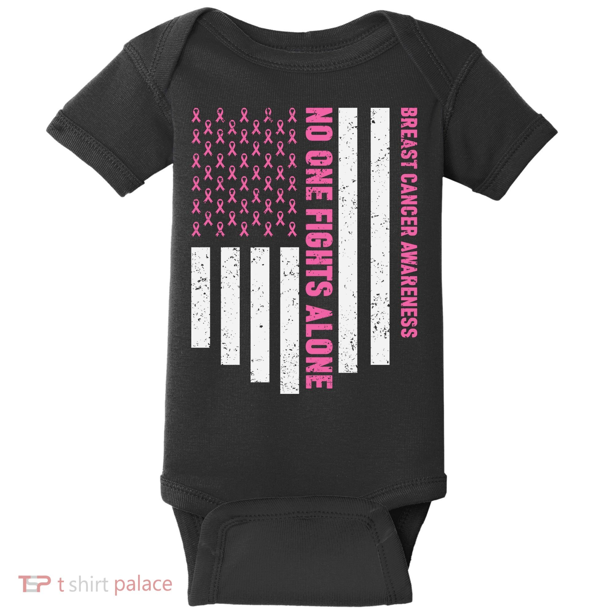 USA Flag No One Fight Alone Breast Caner Awareness Baby Bodysuit