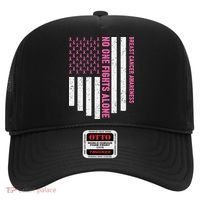 USA Flag No One Fight Alone Breast Caner Awareness Hat thumb 0