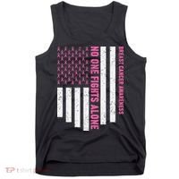 USA Flag No One Fight Alone Breast Caner Awareness Tank Top thumb 0