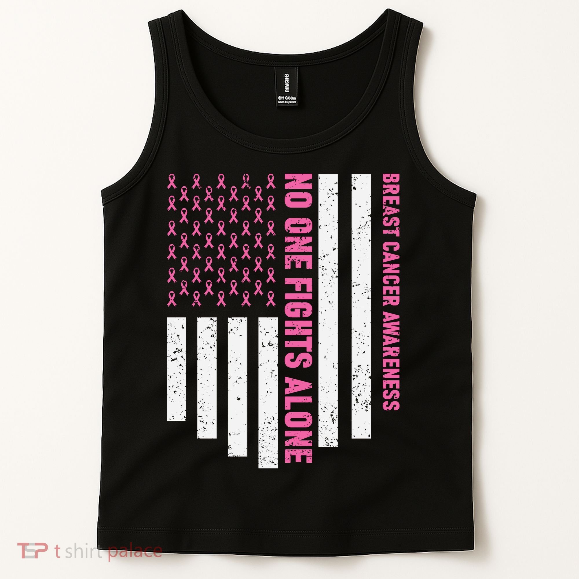USA Flag No One Fight Alone Breast Caner Awareness Tank Top