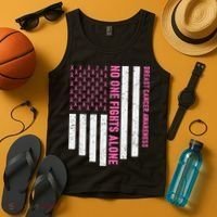 USA Flag No One Fight Alone Breast Caner Awareness Tank Top thumb 4