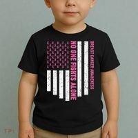 USA Flag No One Fight Alone Breast Caner Awareness Toddler T-Shirt thumb 2