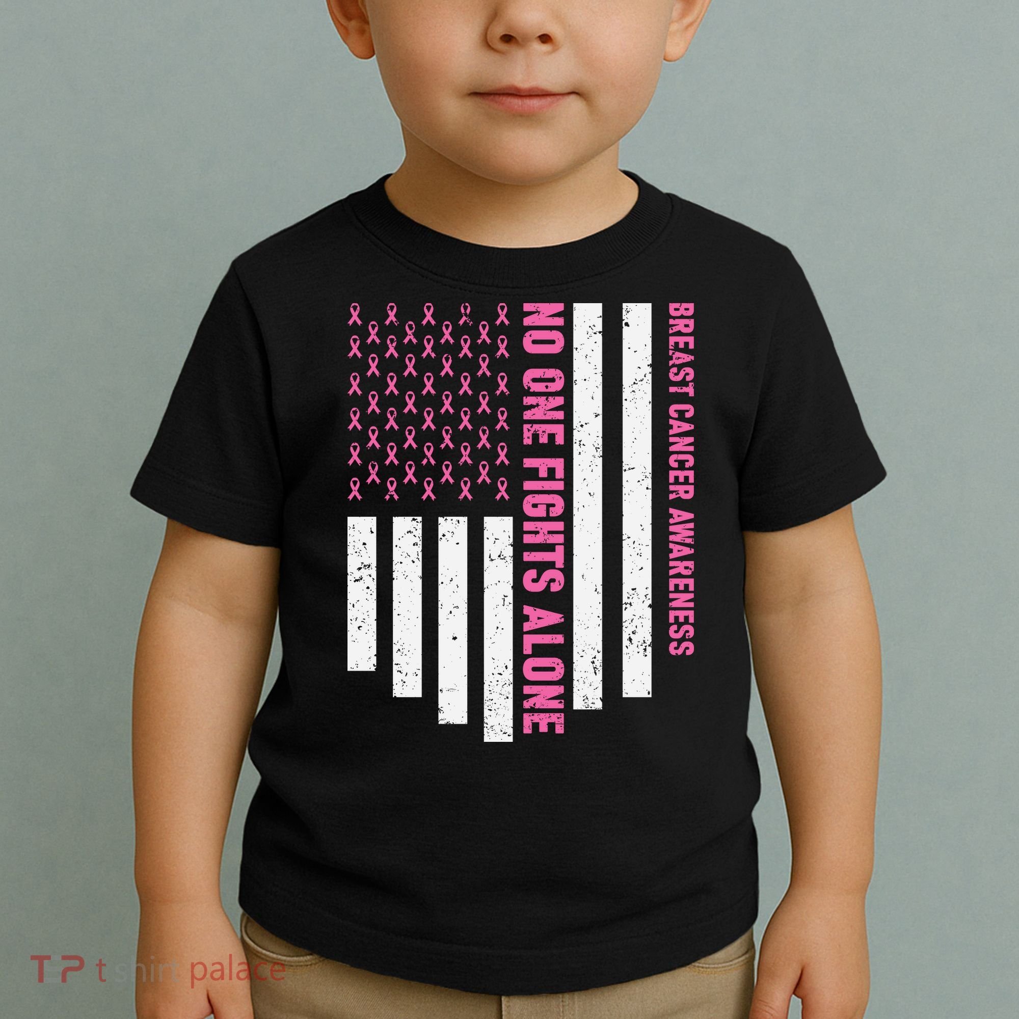 USA Flag No One Fight Alone Breast Caner Awareness Toddler T-Shirt