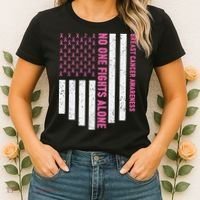 USA Flag No One Fight Alone Breast Caner Awareness Women's T-Shirt thumb 2