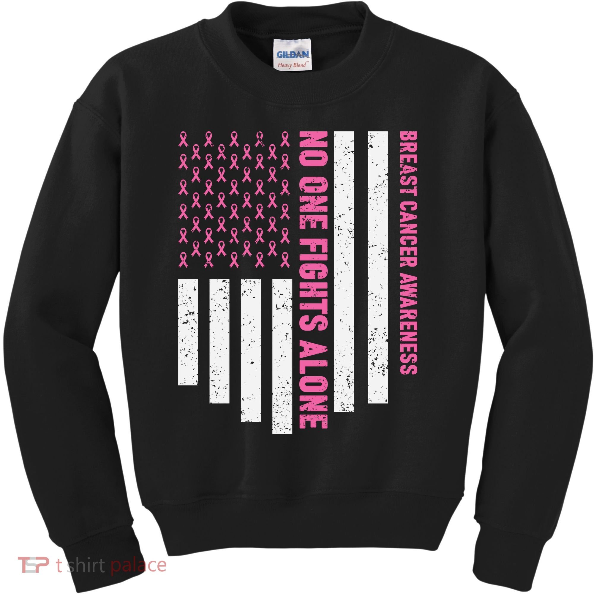 USA Flag No One Fight Alone Breast Caner Awareness Kids Sweatshirt