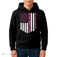 USA Flag No One Fight Alone Breast Caner Awareness Kids Hoodie thumb 4