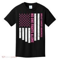 USA Flag No One Fight Alone Breast Caner Awareness Kids T-Shirt thumb 0